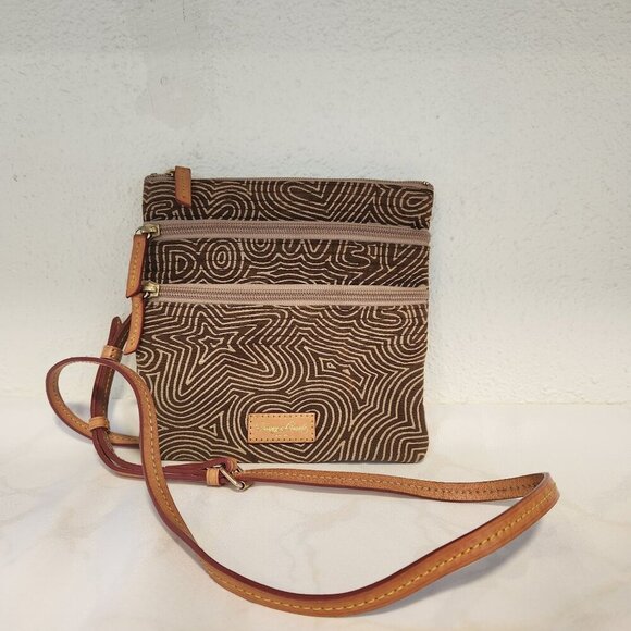 Dooney & Bourke North South Triple Zip Crossbody Shoulder Bag Topographic *RARE* - Picture 1 of 11